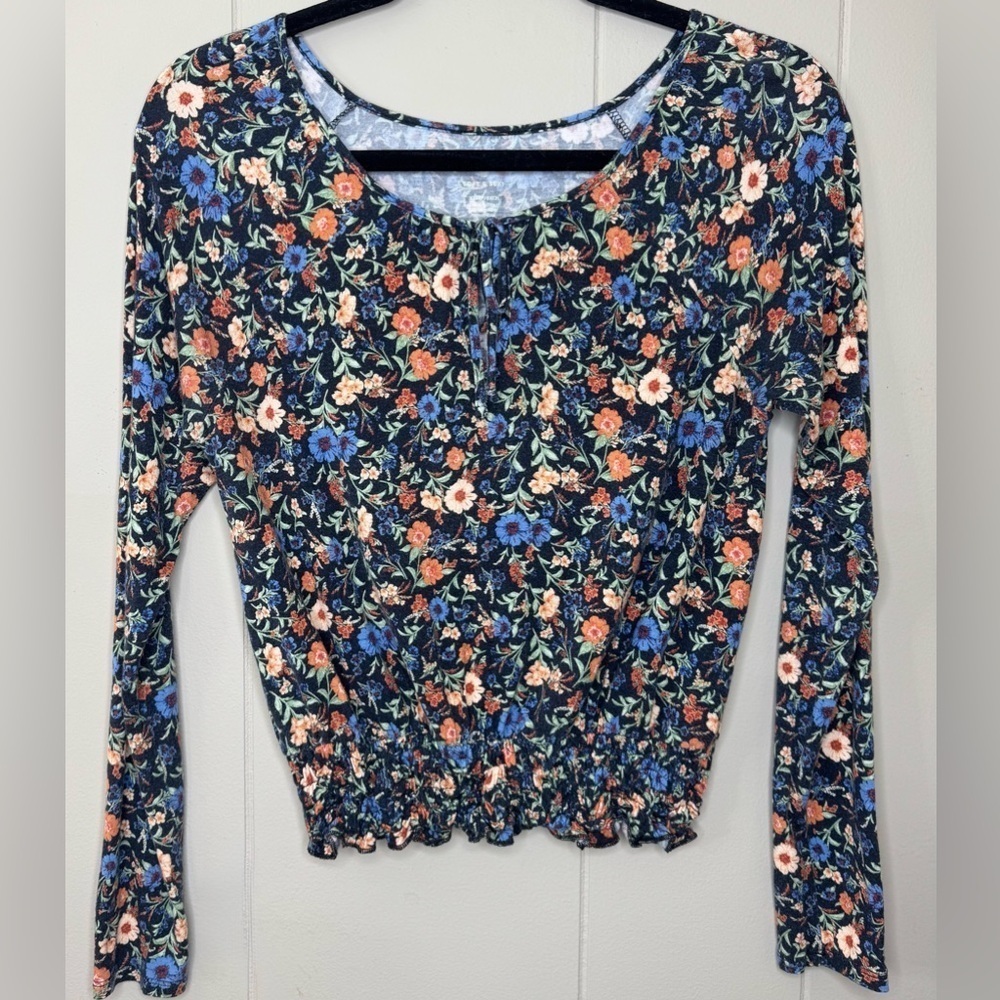 American Eagle Floral Soft Sexy Long Sleeve Smocked Waist Womens Size XS